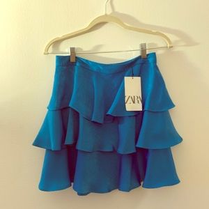Zara Blue Satin Mini Skirt